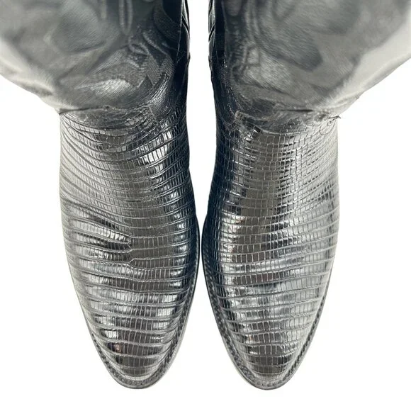Vintage El Dorado Exotic Black Teju Lizard Cowboy Boots Mens size 9 Western 9550 - Picture 9 of 16